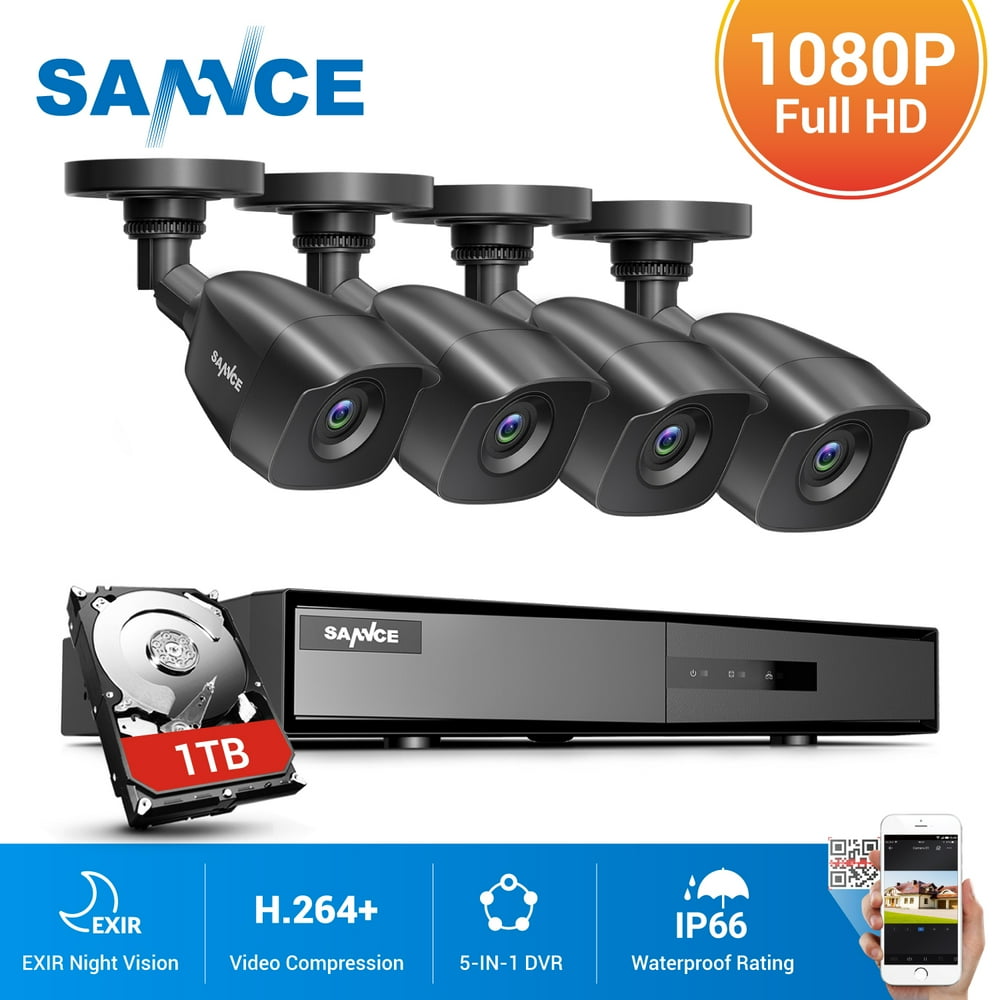 SANNCE 4CH 1080P 5in1 DVR Security Cameras Home Video 4Pcs 2.0MP Night