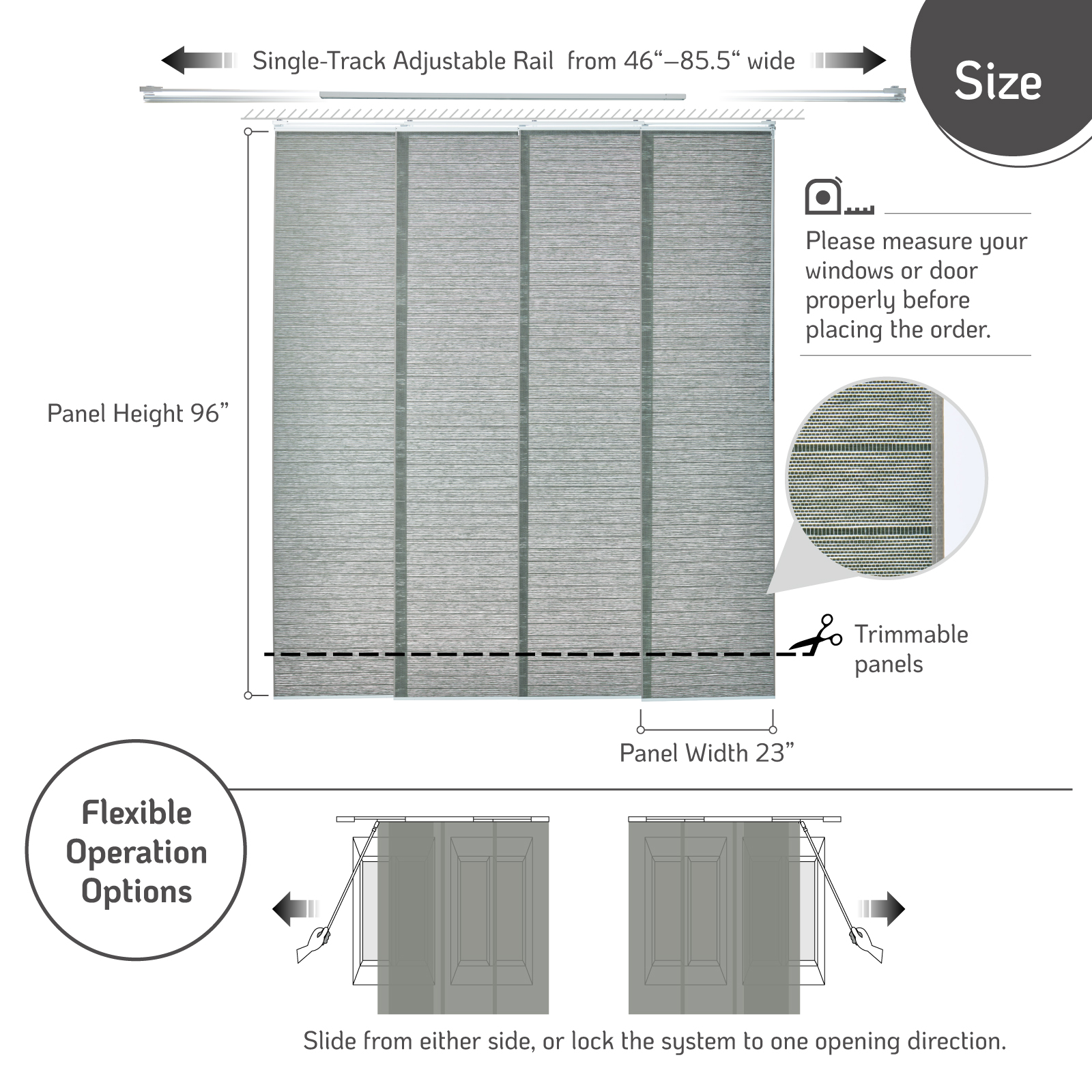 Piecenat Panel Track Blinds 23 in Cordless Paper for Sliding Door Vertical Window Blinds, Sage Gray, 85.5 in x 96 in