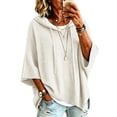 thumbnail image 2 of HaCpiu Women's Solid Hooded Knit Top, Casual Loose 3/4 Sleeve Poncho Sweater, Lightweight Flowy Pullover Sweatshirt with Drawstring, White L, 2 of 6