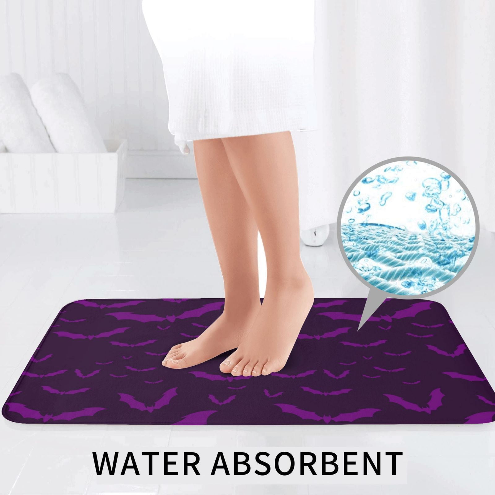 Bathroom Rugs Sets 3 Piece - bats Violet purple cool Absorbent Non Slip Bath Mats, U-Shape Toilet Lid Cover, Contour Mat, Soft Washable Shower Mats Bath Rug Mat for Bathroom Tub Toilet