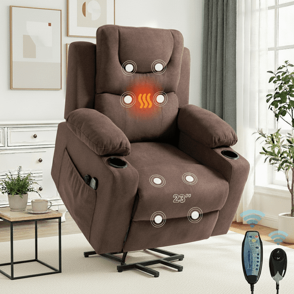 HSUNNS Power Lift Recliner Chair for Elderly, Electric Lift Chair with Heat & Massage, Infinite Position Reclining Sofa with Side Pocket for Living Room, Brown