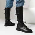 thumbnail image 6 of XUNKUSGA Knee High Boots for Men Fashion Round Toe Lace Up Triple Buckle Straps Men's Motorcycle Boots Renaissance Men PU Leather Boots,6.5, 6 of 9