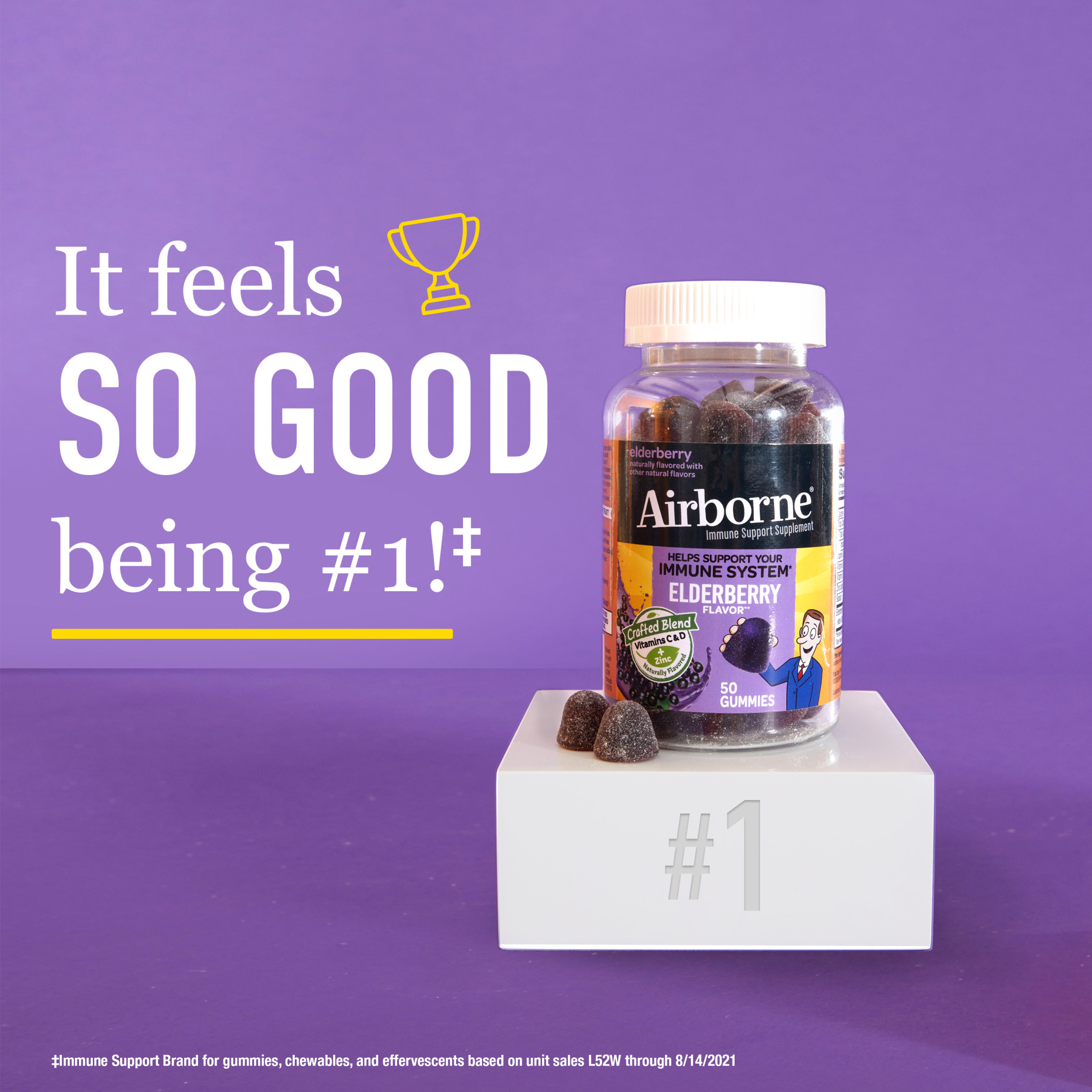 Airborne Vitamin C & Zinc Immune Support Gummies, Elderberry Flavor, 60 Count - image 3 of 11