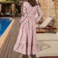 thumbnail image 4 of Ovzne Robes d'Été pour Femmes 2025 Robe Mode Femmes Imprimé Floral Col Rond à Lacets Boutonnage Manches Longues Fermeture à Glissière à Lacets Robe à Taille Rétractable Robe de Printemps Robe à Manches Longues Imprimée Clea, 4 of 7