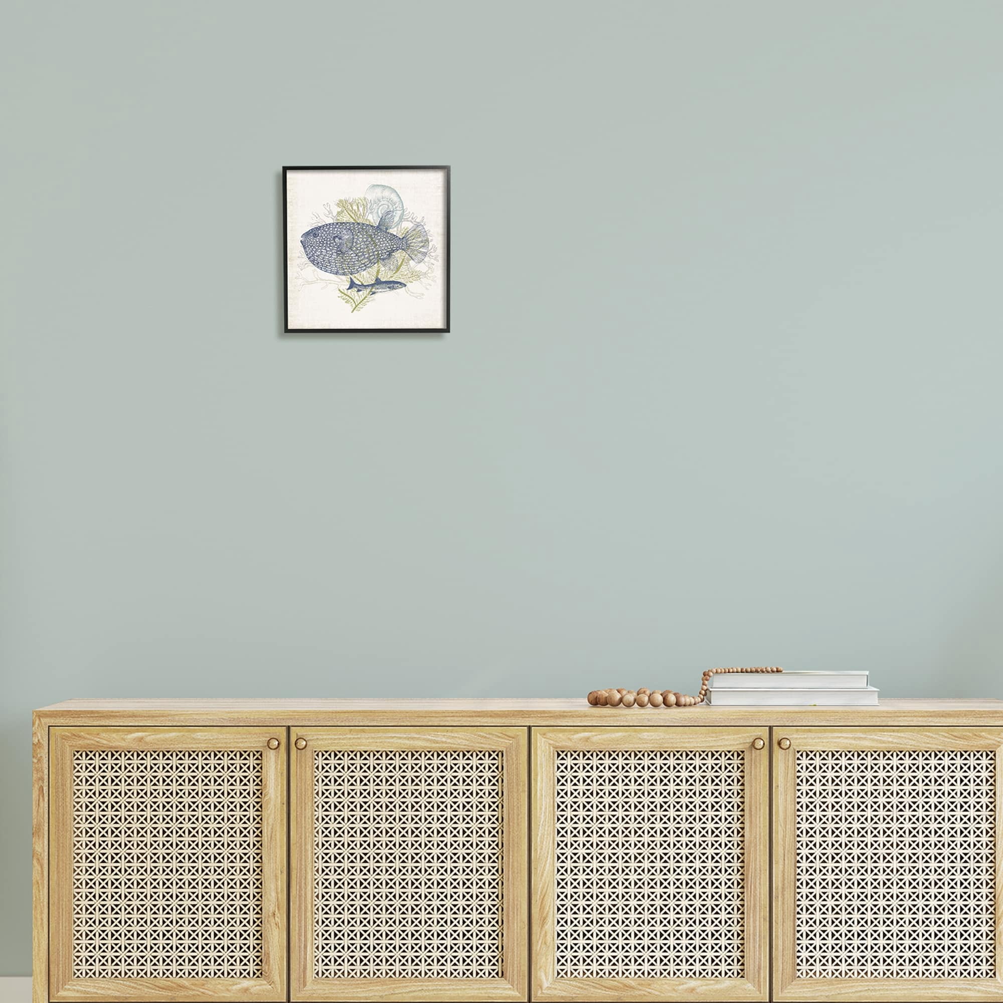 Stupell Industries Aquatic Sea Life Rustic Seashell Layered Fish Graphic Art Black Framed Art Print Wall Art, Design by Victoria Barnes
