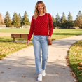 thumbnail image 6 of Dwellite Womens Cardigan Cropped Button Up Sweater Loose Fit Long Sleeve Polka Dot Comfy Crew Neck Fall Winter Knit Cardigan Jackets 2026 Red S, 6 of 7