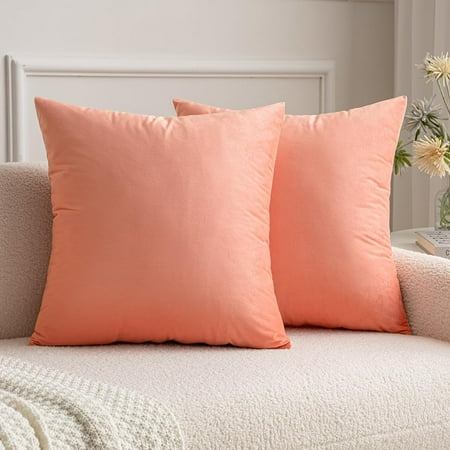 

MIULEE Pack of 2 Coral Red Velvet Throw Pillow Covers 16x16 Inch Soft Solid Decorative Square Set Cushion Cases for Spring Couch Sofa Bedroom