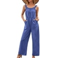 thumbnail image 4 of Defitshape Women's Sexy Jumpsuit One Piece Jumpers Wide Leg Backless Fall Elegant Fitted High Waist Jump Suit Blue Medium, 4 of 4
