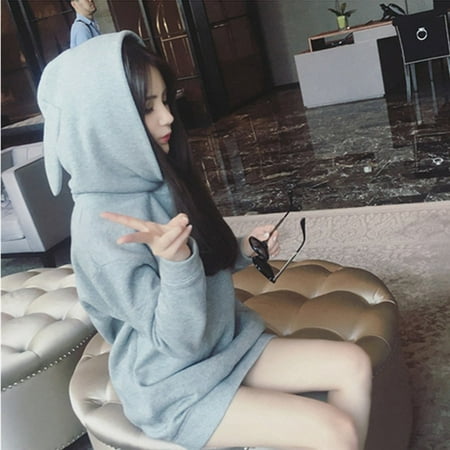 - Gift Guide# Spring Autumn Korea Version Cotton Rabbit Style Long Ear Hooded Sweaters For School Girls Cute Fall Sweater Knit Clothing