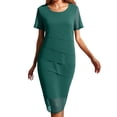 thumbnail image 5 of oqasdz Womens Summer Dresses Solid Color Patchwork Chiffon Round Neck Short Sleeved Relaxed Fit Soft Dress Casual Party Outwear, 3X, 5 of 7