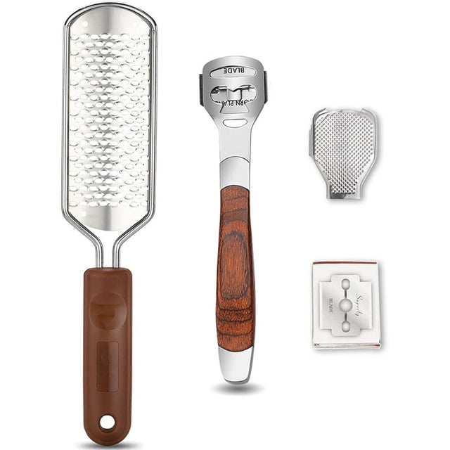 yeuweold (10 Têtes de Remplacement & 1 Pied File) Râpe à Pied Colossale & Rasoir à Callosités avec Manche en Bois, Kit de Pédicure File, Grattoir à Talon pour Pieds, Extracteur de Callosités File