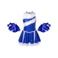 thumbnail image 5 of YiZYiF Girls Shiny Sequins Cheer Leader Uniform Outfit Juniors Sleeveless Zip-Up Cheerleading Dance Dress Royal Blue-A 8, 5 of 7