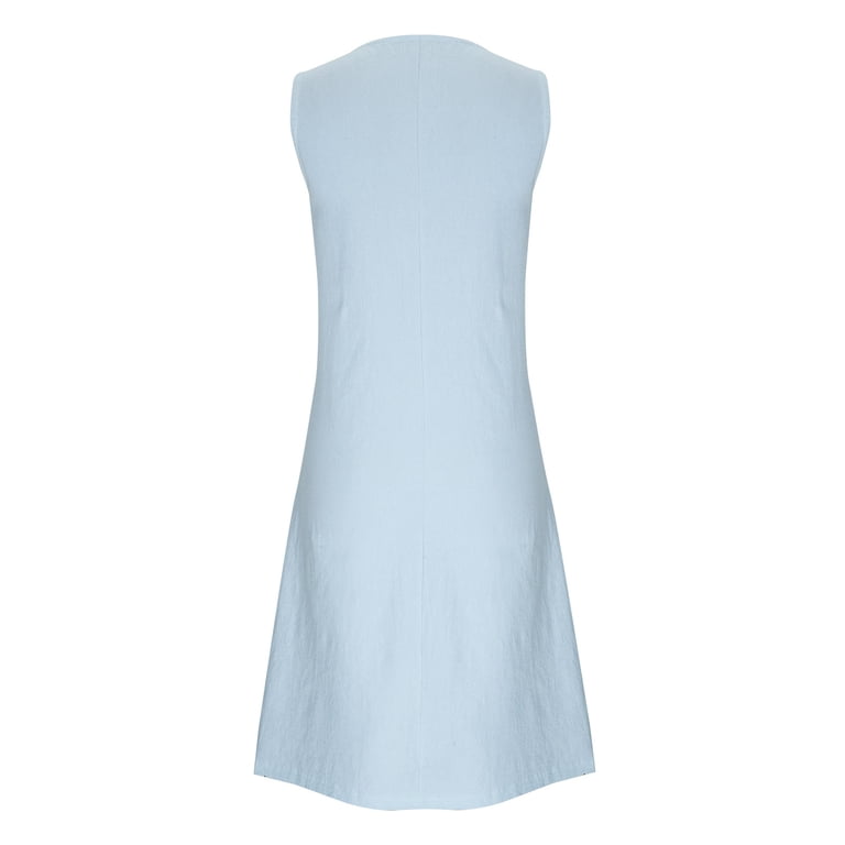 Dazajoo Women Summer Loose Sleeveless Linen Shift Midi Dress Casual  Scoopneck Flowy Beach Tank Tunic Sun Dress with Pocket,Light Blue,L -  Walmart.com