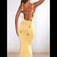 thumbnail image 4 of Vestidos Largos de Noche para Mujer con Escote Halter, Espalda Descubierta y Tirantes Finos, con Flores Estereoscópicas Amarillo XS, 4 of 8