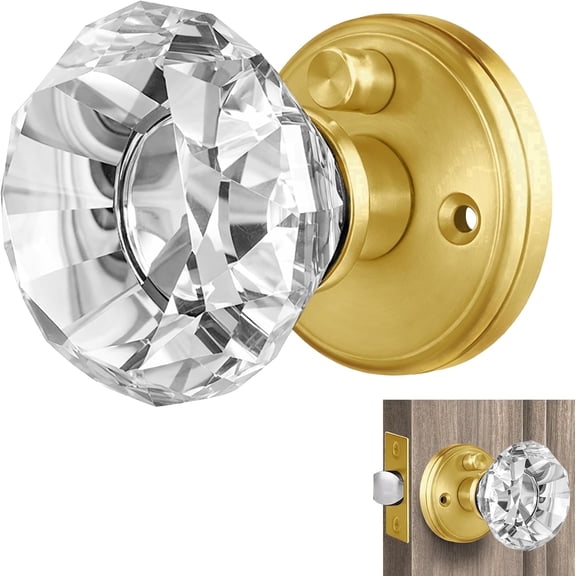 Balin Designs Crystal Door Knob with Lock, Glass Door Knobs Interior Privacy/Passage Set, Vintage Decorative Antique Style Handle for Bedroom, Bathroom, Closet (Gold, Privacy Function - 1 Pack)