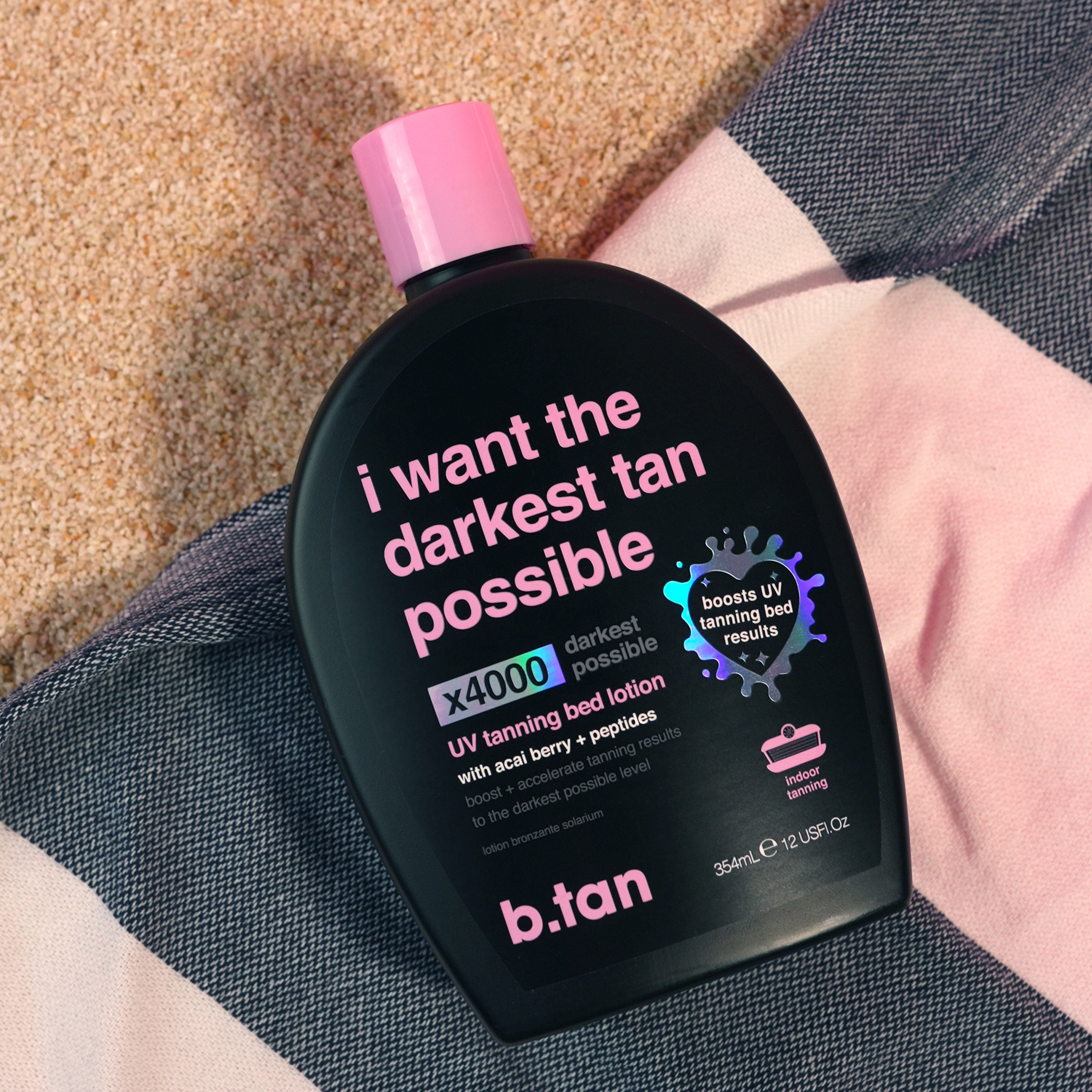 b.tan UV Tanning Bed Lotion | I Want The Darkest Tan Possible - x4000 Tan Intensifiers, Indoor & Outdoor Tan Accelerator, Best Browning Lotion, 12 fl oz