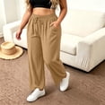 thumbnail image 2 of SBYOJLPB Women's Plus Size Pants Solid Color Elastic Waist Drawstring Pants with Pocket, 2 of 7
