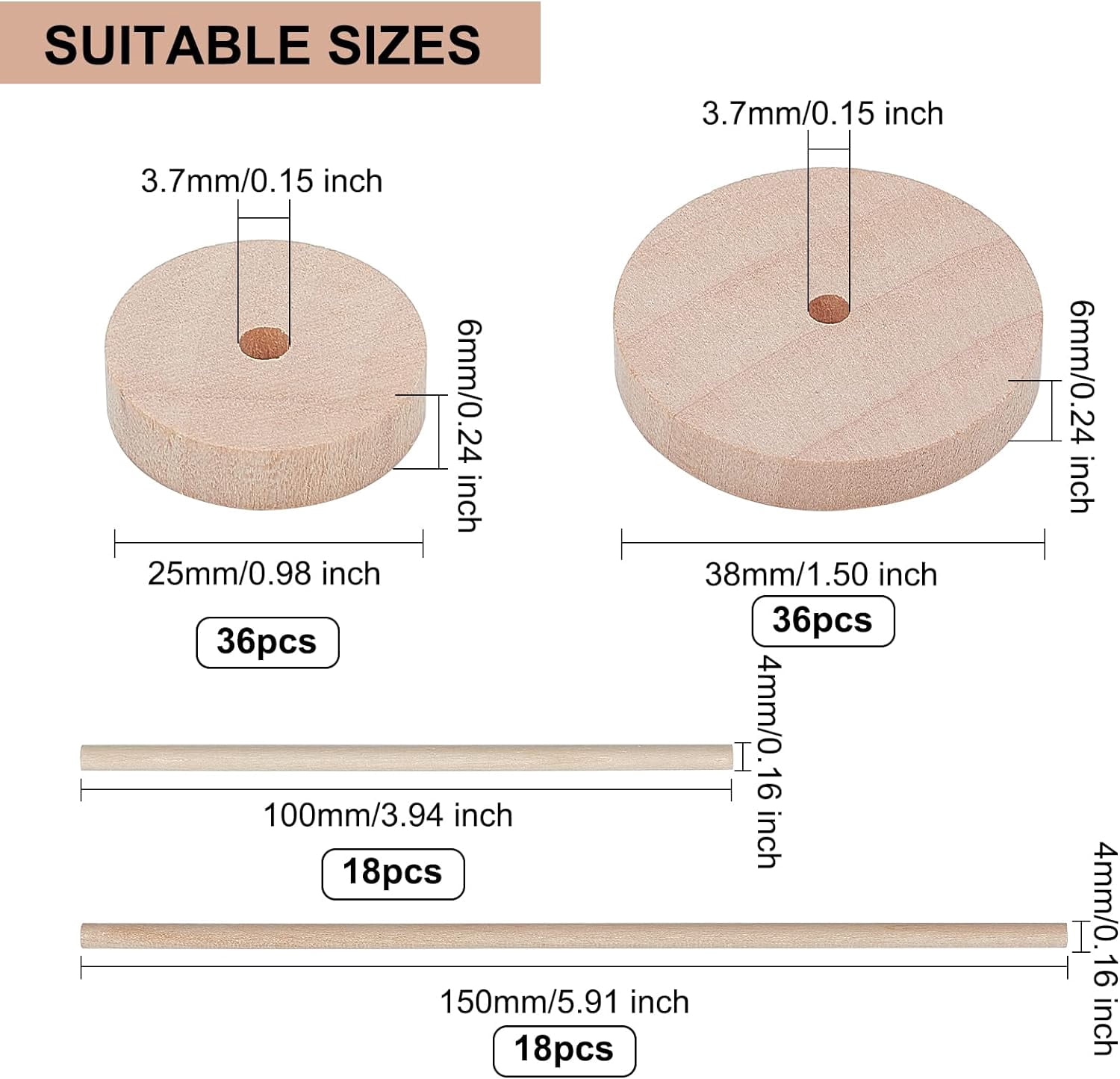 108pcs Unfinshed Wood Wheels with Wooden Sticks for DIY Crafts Painting
