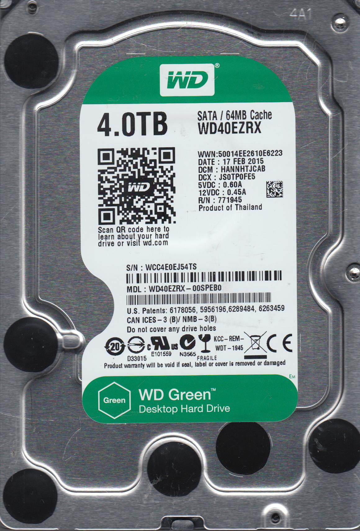 WesternDigital HDD 4TB WD40EZRX 中古未使用品 WD40EZRX-00SPEB0 - Western Digital 4TB 5400RPM SATA 6Gb⁄s 3.5-in HDD