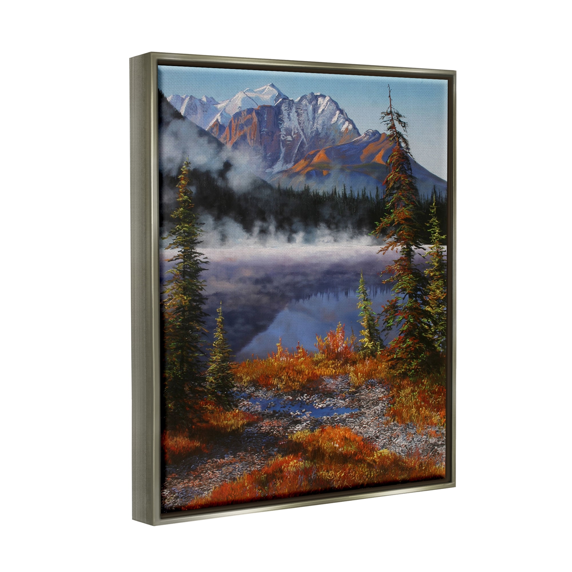 Stupell Industries Autumn Mountain Scenery Nature Painting Gray Floater Framed Art Print Wall Art, 25 x 31