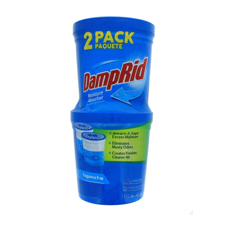 DampRid Refillable Moisture Absorber, Fragrance-Free Twin Pack (2 x 10.5  Oz. tubs); Attract and Trap Excess Moisture from Air; Eliminate Musty Odors  at the Source and Create Cleaner, Fresher Air 