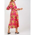 thumbnail image 3 of Arvbitana Women Casual Long Dress V-neck Fashion Print Long Sleeve A-Line Pleated Dress Swing Flowy Midi Dress for Beach Club Streetwear, 3 of 6