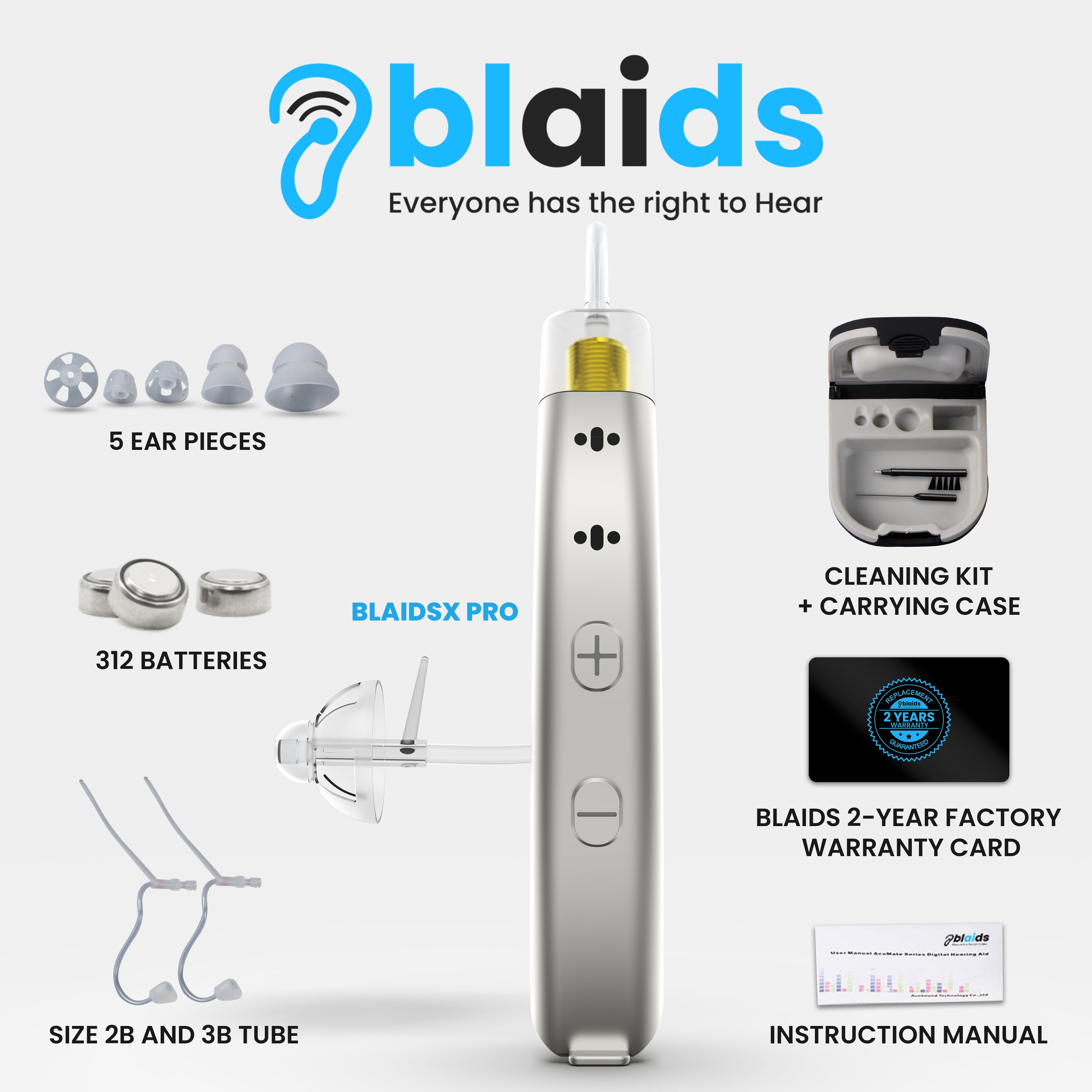 BlaidsX Pro Programmable Hearing Aids for Adults with Mobile App Hearing Test & Noise Cancellation, Hearing Aids for Seniors with Bluetooth, Dual Mic & 48 DSP Channels | USA-Made Multi Core Processor
