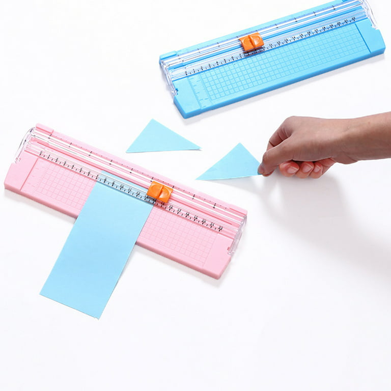 857a5 Paper Cutter Sliding Portable Mini Trimmer with Foldable Ruler for Craft Blue ABS Metal, Size: 22