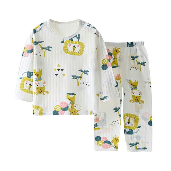 Odeerbi Toddler Pajamas Boys Girls Pajamas Kids Baby Summer 2025 Casual Long Sleeve Loungewear Thin Air-conditioned Home Clothing Two Piece Set Olive Green