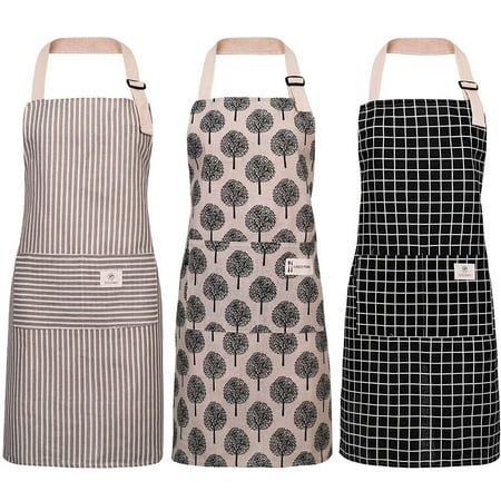 

Set Of 3 Aprons Cotton Linen Cooking Apron Waterproof Adjustable Kitchen Apron With Pockets For Men And Women For Cooking Or Baking Beige