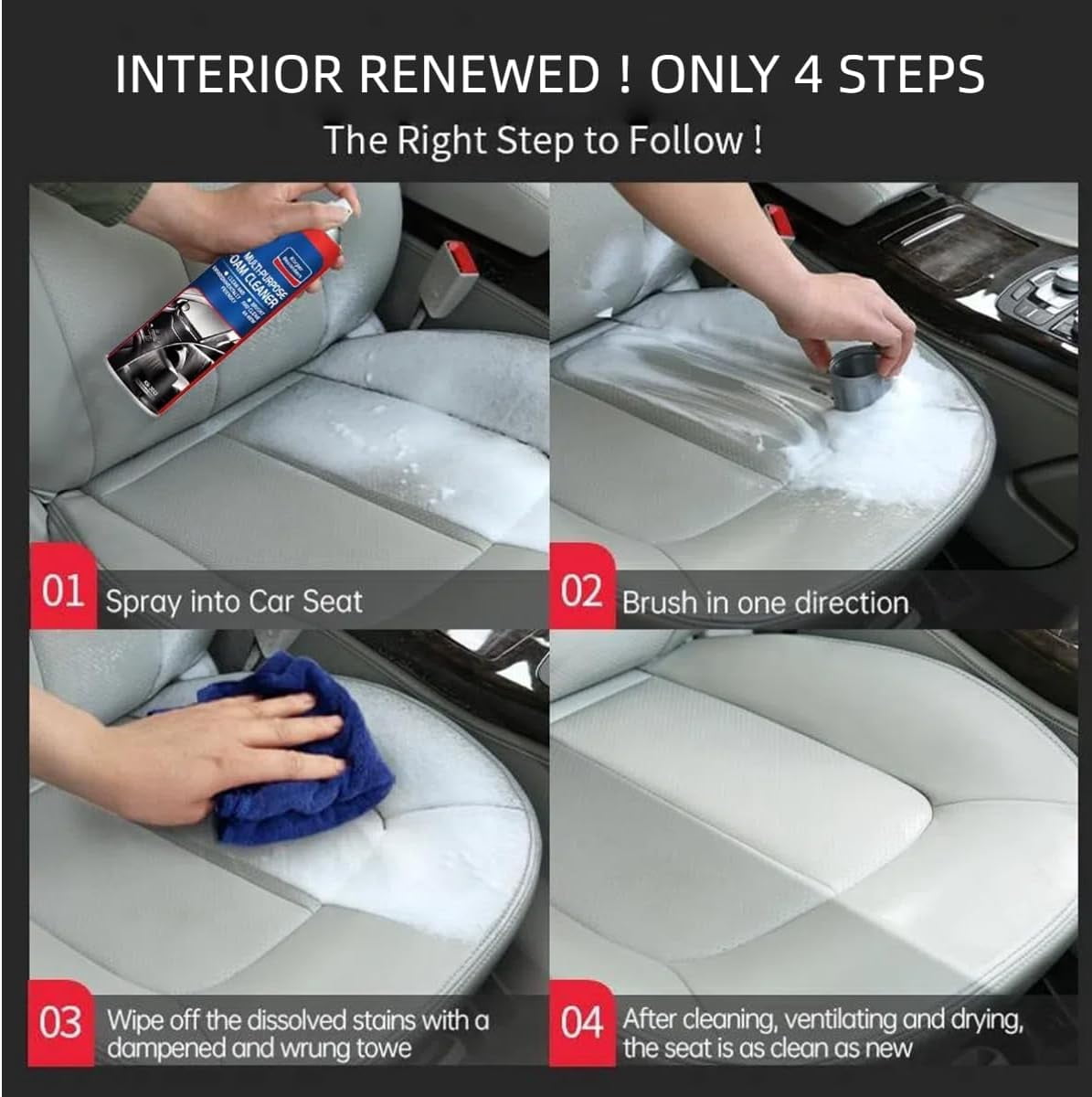 Glodway Leather Cleaner Foam Spray Car Interior Care,Odor Eliminator with Brush,21.98 oz