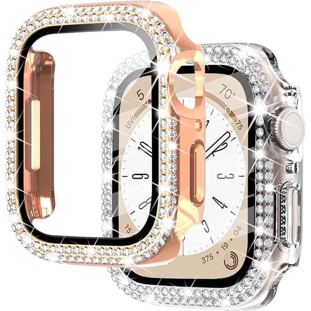 GHSDFBB 2-Pack Bling Cases with Screen Protector Compatible for Apple Watch 38mm Series 3 2 1, Protective Cover for iWatch Series 1/2/3 (38mm, Clear/Rose Gold)
