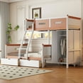 thumbnail image 2 of Twin Over Full Wooden Bunk Bed with Wardrobe, Drawers, Shelves and LED light(White+Orange), 2 of 10