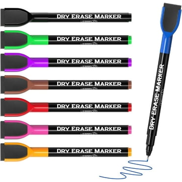 Dry erase marker pen - ultra-fine tip with eraser, suitable for ultra-thin dots of 0.5mm on whiteboards, low odor, classroom, home, office learning supplies, 8 pieces