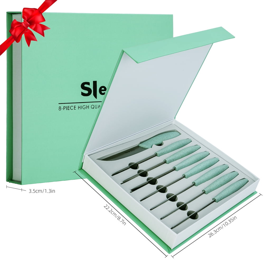 Slege Steak Knife Set of 8, Serrated Stainless Steel Steak Knife with  Hollow Handles,Gift Box 