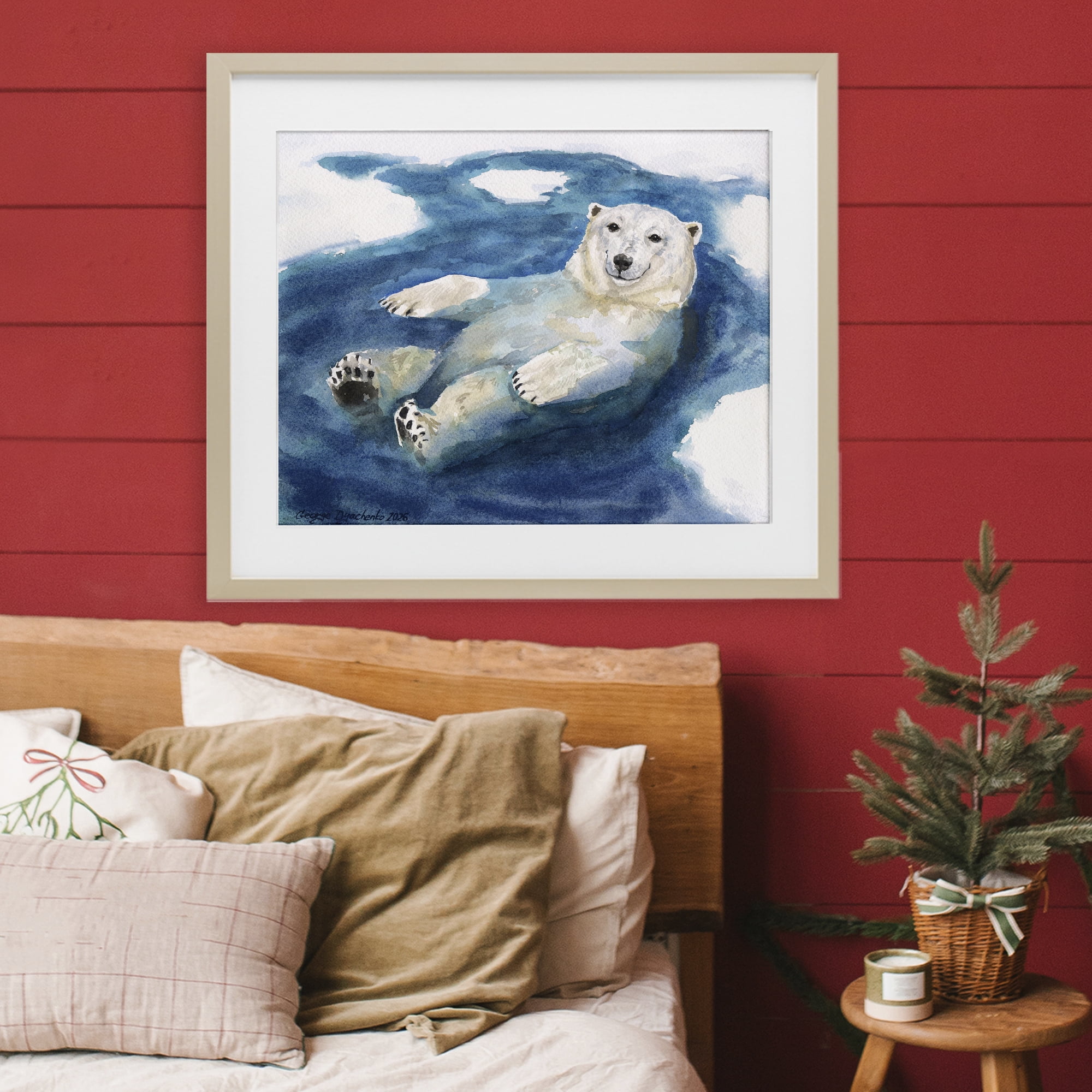 Stupell Industries Polar Bear Icy Bath Time Birch Framed Print Under Glass, design by George Dyachenko