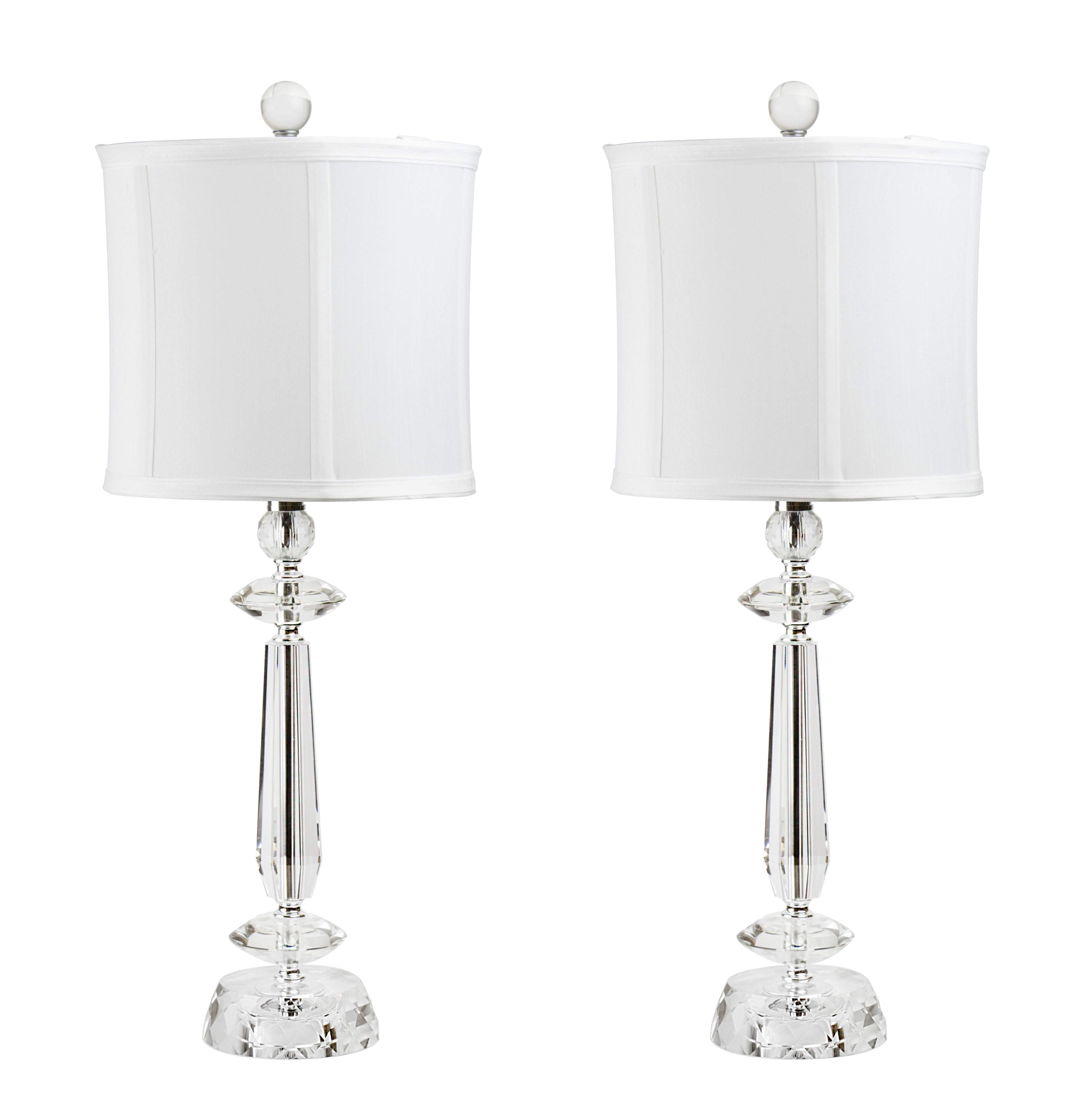 Set of 2 White Crystal Table Lamps with Chrome Details