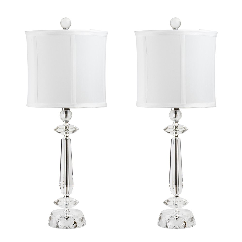 25.5" Genuine Crystal Table Lamp Set ft. Clear Faceted Crystal Body