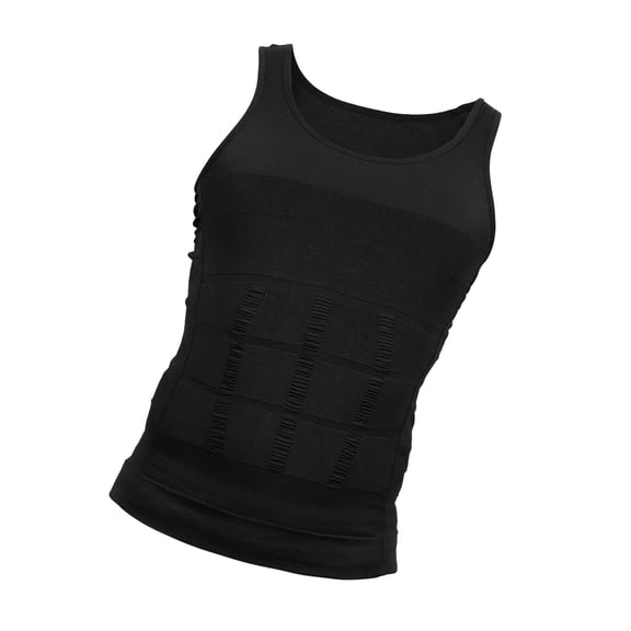OQRKI Men Body Slimming Tummy Shaper Control Underwear Stretch Shapewear Waist Trainer Girdle Shirt Nylon S Black