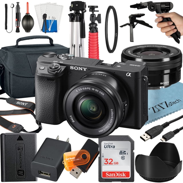 Sony Alpha a6400 Mirrorless Digital Camera with E PZ 16-50mm OSS Lens, 32GB SanDisk Card, Tripod, Case, ZeeTech Accessory Bundle