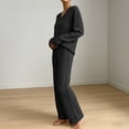 thumbnail image 4 of Women's 2 Piece Loungewear Outfits Ribbed Knit V Neck Long Sleeve Top and Wide Leg Pants Sets Soft Warm Fall Winter Casual Tracksuit Black, 4 of 7