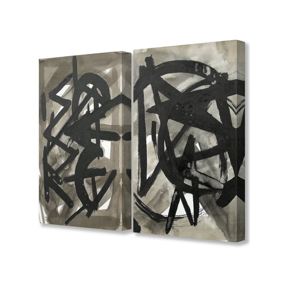 The Stupell Home Decor Black and Grey Bold Strokes Abstract Painting Canvas Wall Art, 2pc, each 16 x 20
