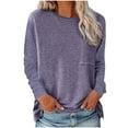 thumbnail image 2 of Tbopshirt Womens Top Women Casual Soild O-Neck T-Shirt Loose Long Sleeve Tops Pockets Solid Blouse, 2 of 5