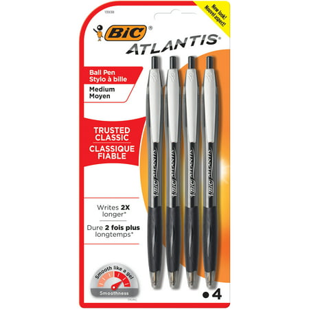 BIC Atlantis Original Retractable Ballpoint Pen, Medium Point (1.0mm), Black, 4 (Best Ballpoint Pen In The World)