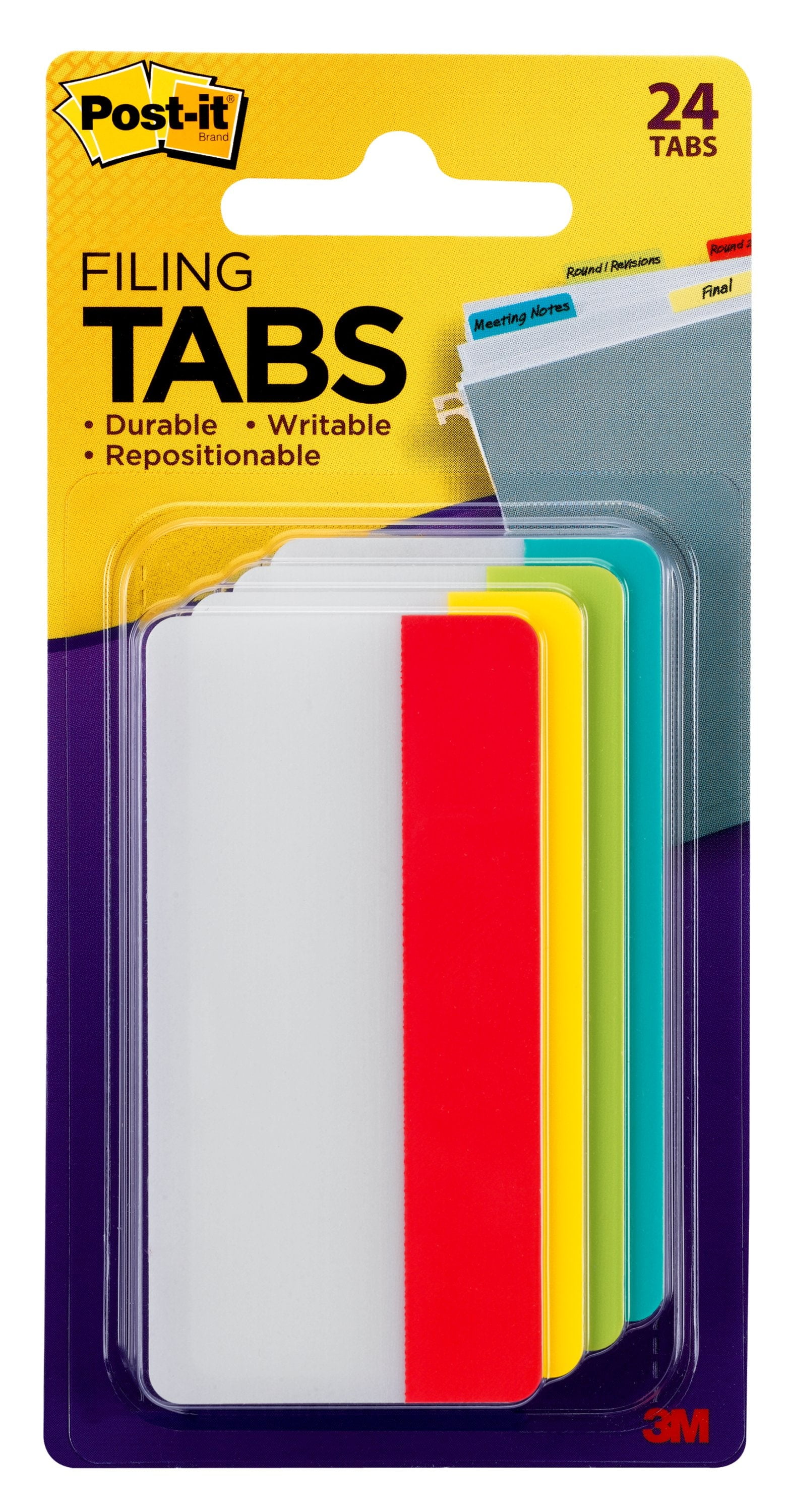 Post-it Tabs, 3 in. Wide, Assorted Colors, 25 Tabs