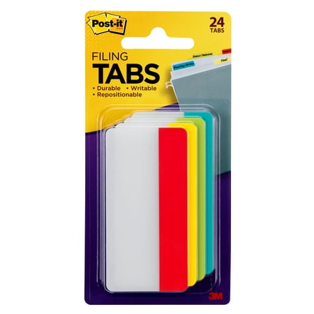 Post-it Tabs, 3 in. Wide, Assorted Colors, 25 Tabs