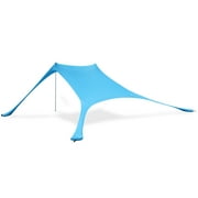 Family Beach Tent with Aluminum Poles, Pop Up Beach Sunshade with Carrying Bag (Blue, 7X7 FT)