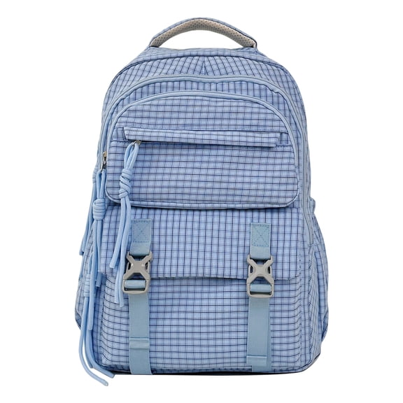HUISZJ Multi-Pocket School Backpack, Plaid School Bag, Large Capacity Laptop Backpack for Student Travel, Blue