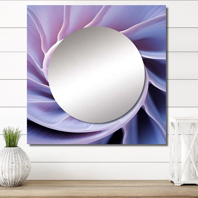Designart "Infinite Lavender Seashell Spiral" Nautilus Square Mirror For Wall Decor - Large Purple Square Printed Wall Mirror Art - Square Modern Mirror - Wall Mounted Square Large Mirror