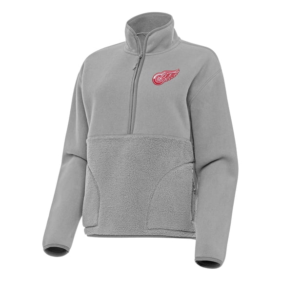 Women's Antigua Gray Detroit Red Wings Figure Half-Zip Pullover Sweatshirt